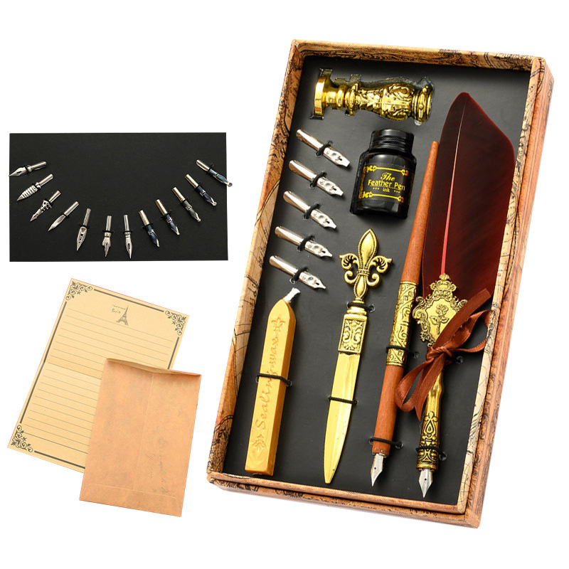 Quill Pen Set Vintage Feather Pen Student Calligraphy Writing Dip Pen