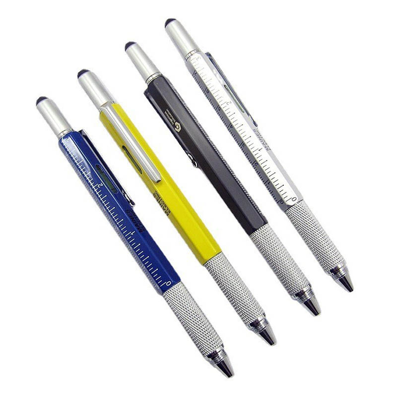 6 in 1 functional level ruler tool metal pen