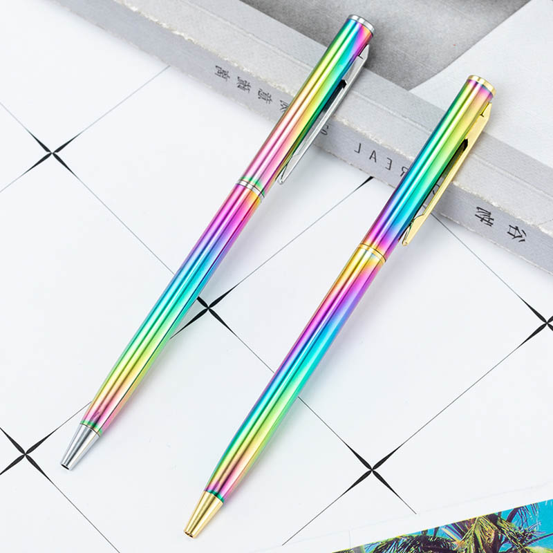 rainbow color twist metal logo pen