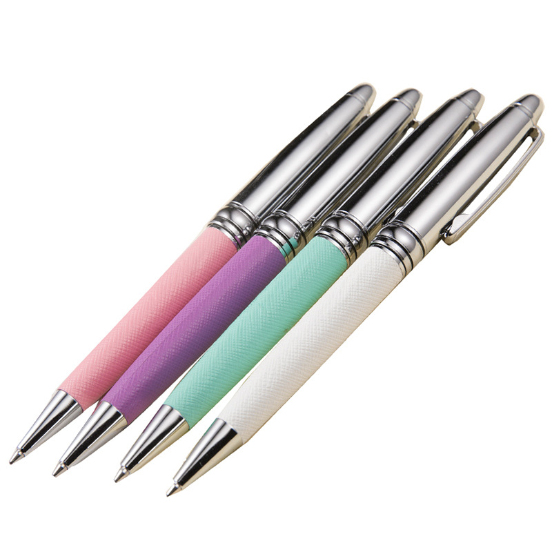 leather grip metal logo gift pen